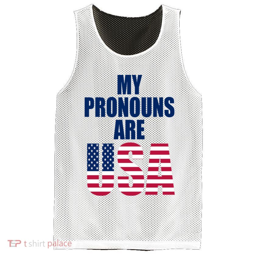 My Pronouns Are USA Patriotic Mesh Reversible Basketball Jersey Tank