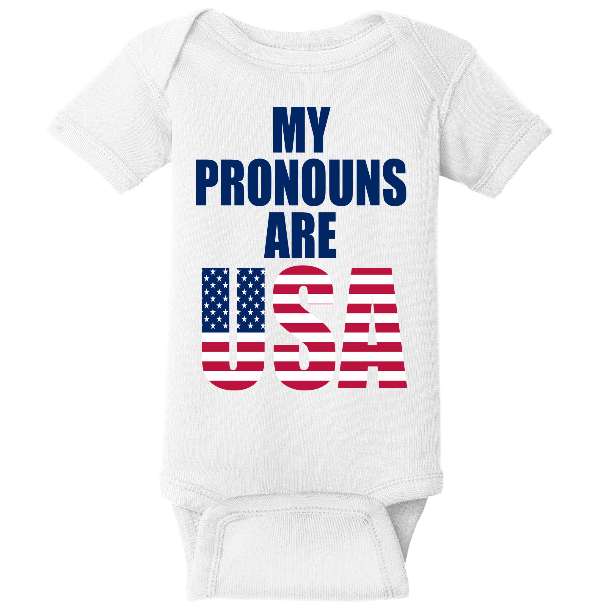 My Pronouns Are USA Patriotic Baby Bodysuit