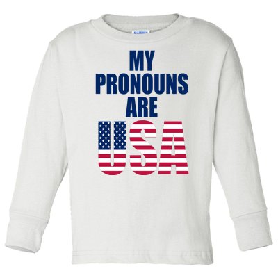 My Pronouns Are USA Patriotic Toddler Long Sleeve Shirt