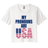 My Pronouns Are USA Patriotic Women's Crop Top Tee