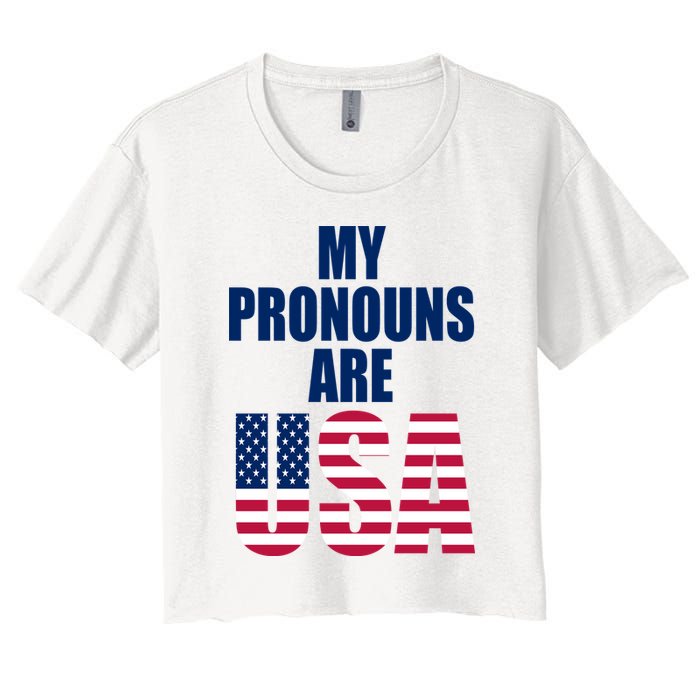 My Pronouns Are USA Patriotic Women's Crop Top Tee