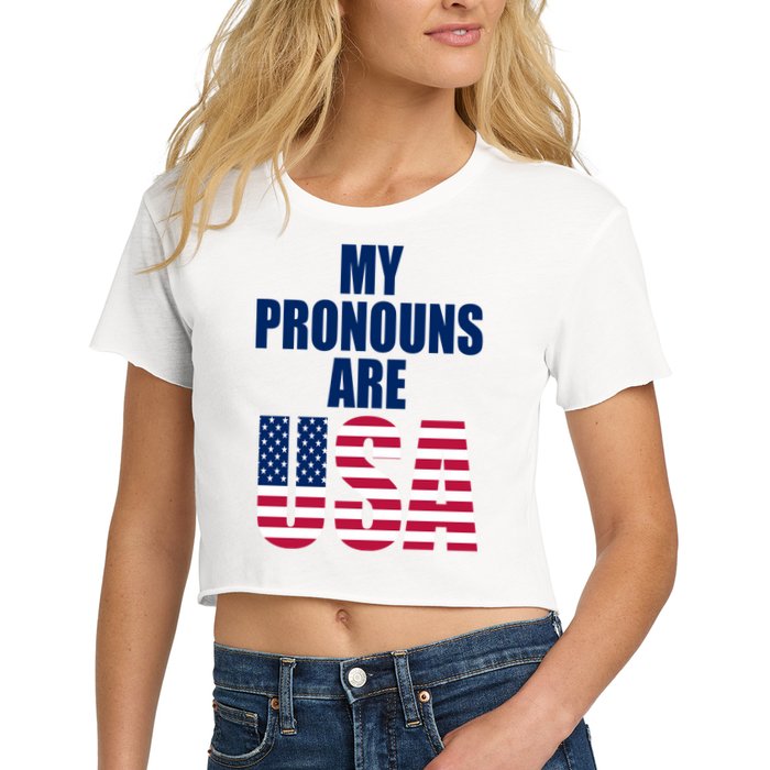 My Pronouns Are USA Patriotic Women's Crop Top Tee