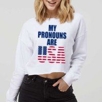 My Pronouns Are USA Patriotic Cropped Pullover Crew