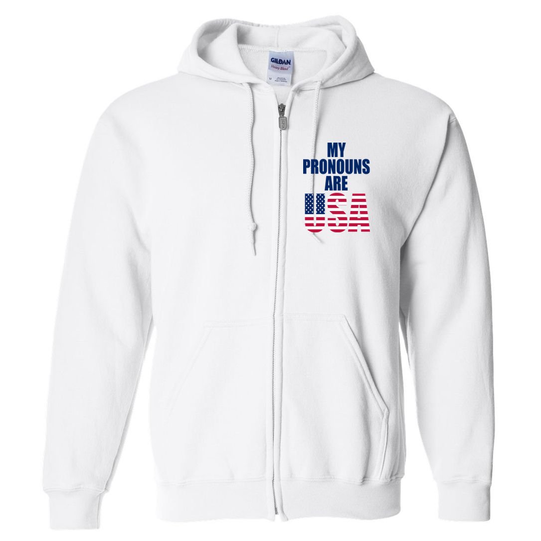 My Pronouns Are USA Patriotic Full Zip Hoodie