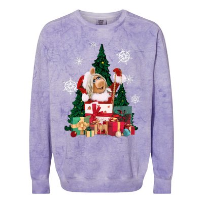 Miss Piggy Around The Christmas Tree Miss Piggy Christmas Tree Colorblast Crewneck Sweatshirt