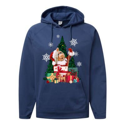 Miss Piggy Around The Christmas Tree Miss Piggy Christmas Tree Performance Fleece Hoodie