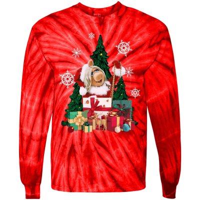 Miss Piggy Around The Christmas Tree Miss Piggy Christmas Tree Tie-Dye Long Sleeve Shirt