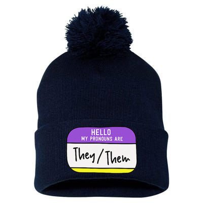 My Pronouns Are They Them Gender Pride Lgbt Pom Pom 12in Knit Beanie