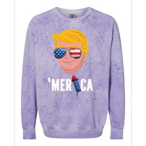 Merica Patriotic American Flag Trump Sunglasses 4th Of July Great Gift Colorblast Crewneck Sweatshirt