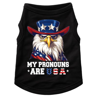 My Pronouns Are USA Funny Eagle 4th Of July American Doggie Tank