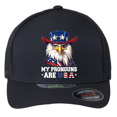 My Pronouns Are USA Funny Eagle 4th Of July American Flexfit Unipanel Trucker Cap