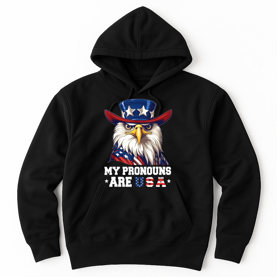 My Pronouns Are USA Funny Eagle 4th Of July American Hoodie