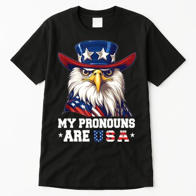 My Pronouns Are USA Funny Eagle 4th Of July American Tall T-Shirt