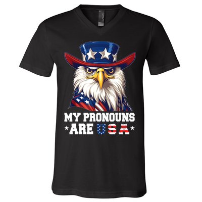 My Pronouns Are USA Funny Eagle 4th Of July American V-Neck T-Shirt