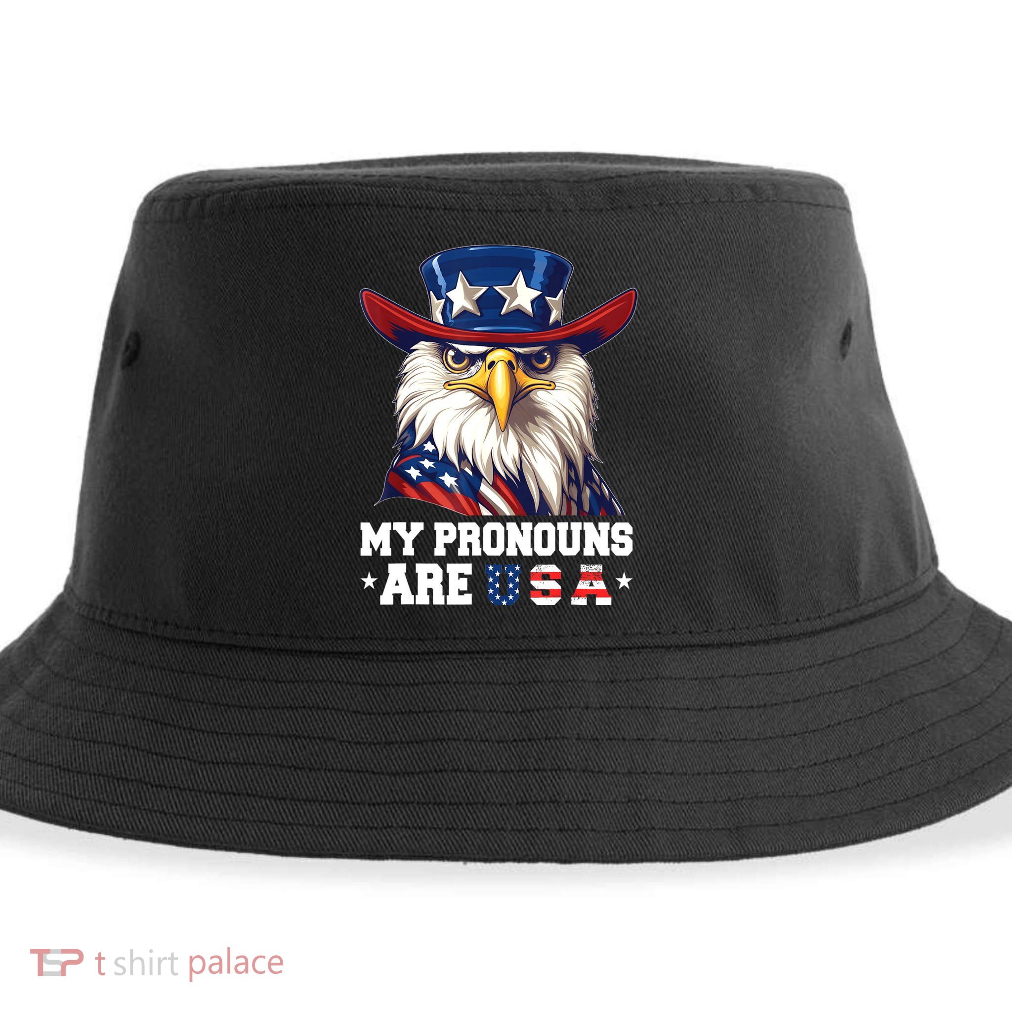 My Pronouns Are USA Funny Eagle 4th Of July American Sustainable Bucket Hat