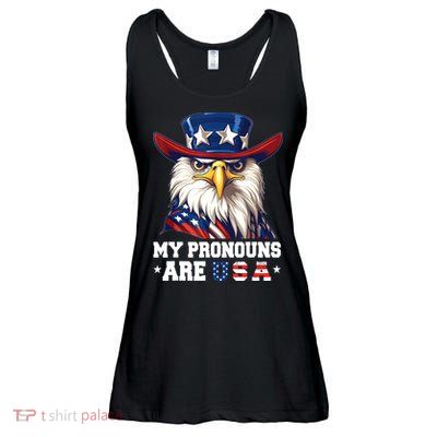 My Pronouns Are USA Funny Eagle 4th Of July American Ladies Essential Flowy Tank