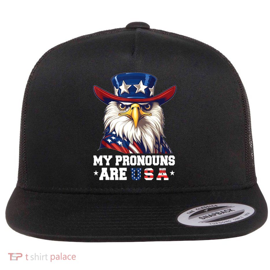 My Pronouns Are USA Funny Eagle 4th Of July American Flatbill Hat