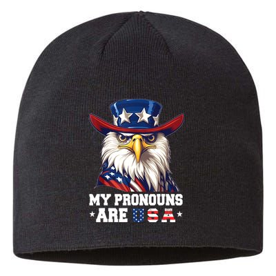 My Pronouns Are USA Funny Eagle 4th Of July American Sustainable Beanie