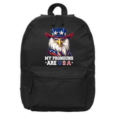 My Pronouns Are USA Funny Eagle 4th Of July American 16 in Basic Backpack