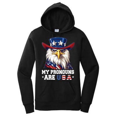 My Pronouns Are USA Funny Eagle 4th Of July American Women's Pullover Hoodie