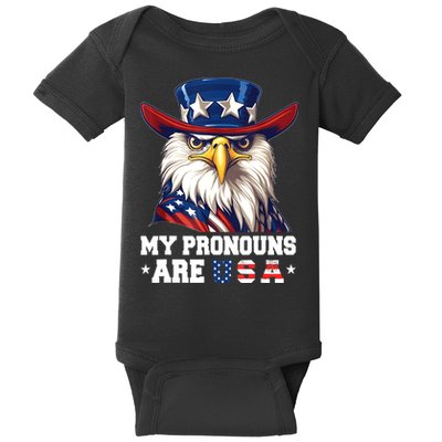 My Pronouns Are USA Funny Eagle 4th Of July American Baby Bodysuit