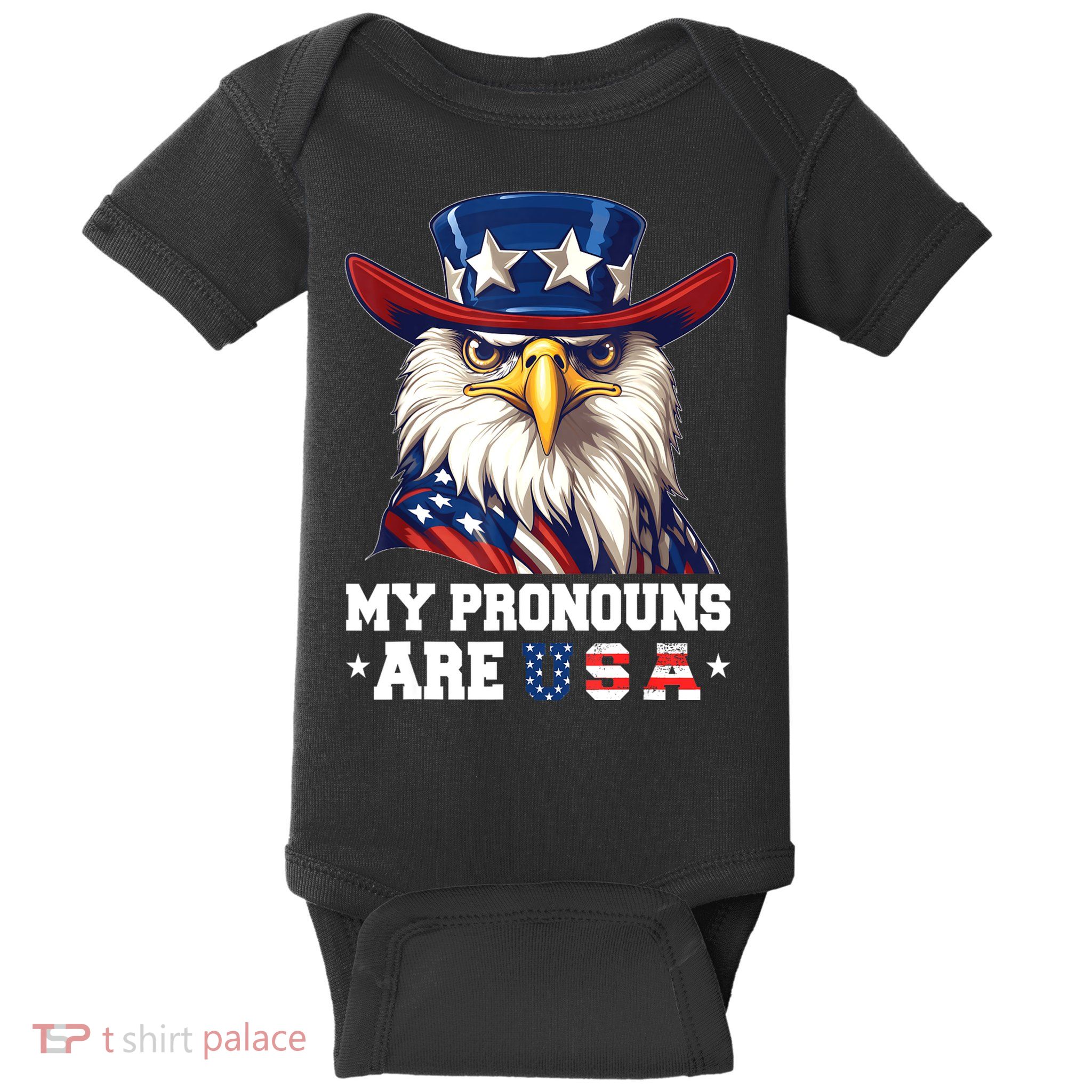 My Pronouns Are USA Funny Eagle 4th Of July American Baby Bodysuit