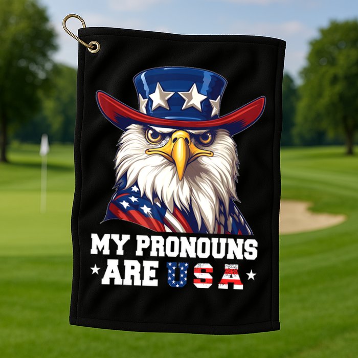 My Pronouns Are USA Funny Eagle 4th Of July American Golf Towel