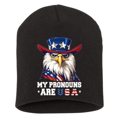 My Pronouns Are USA Funny Eagle 4th Of July American Short Acrylic Beanie
