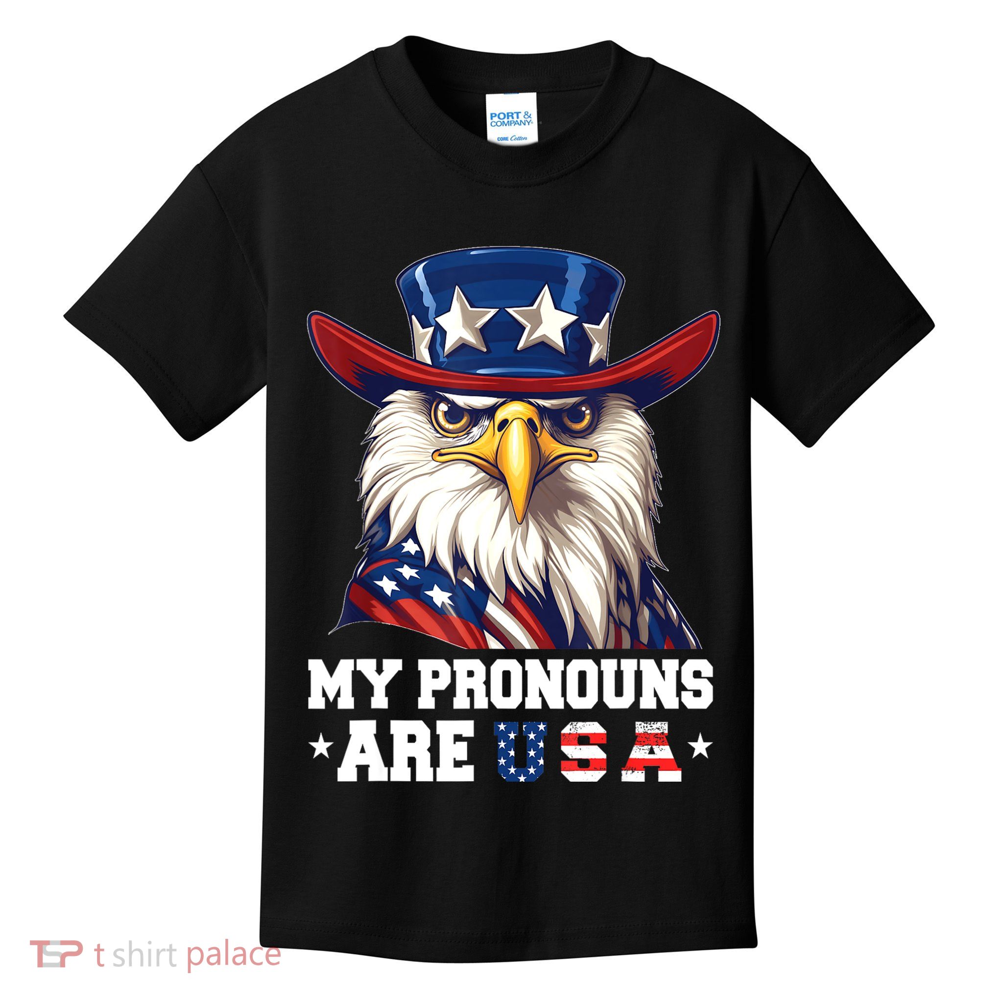 My Pronouns Are USA Funny Eagle 4th Of July American Kids T-Shirt
