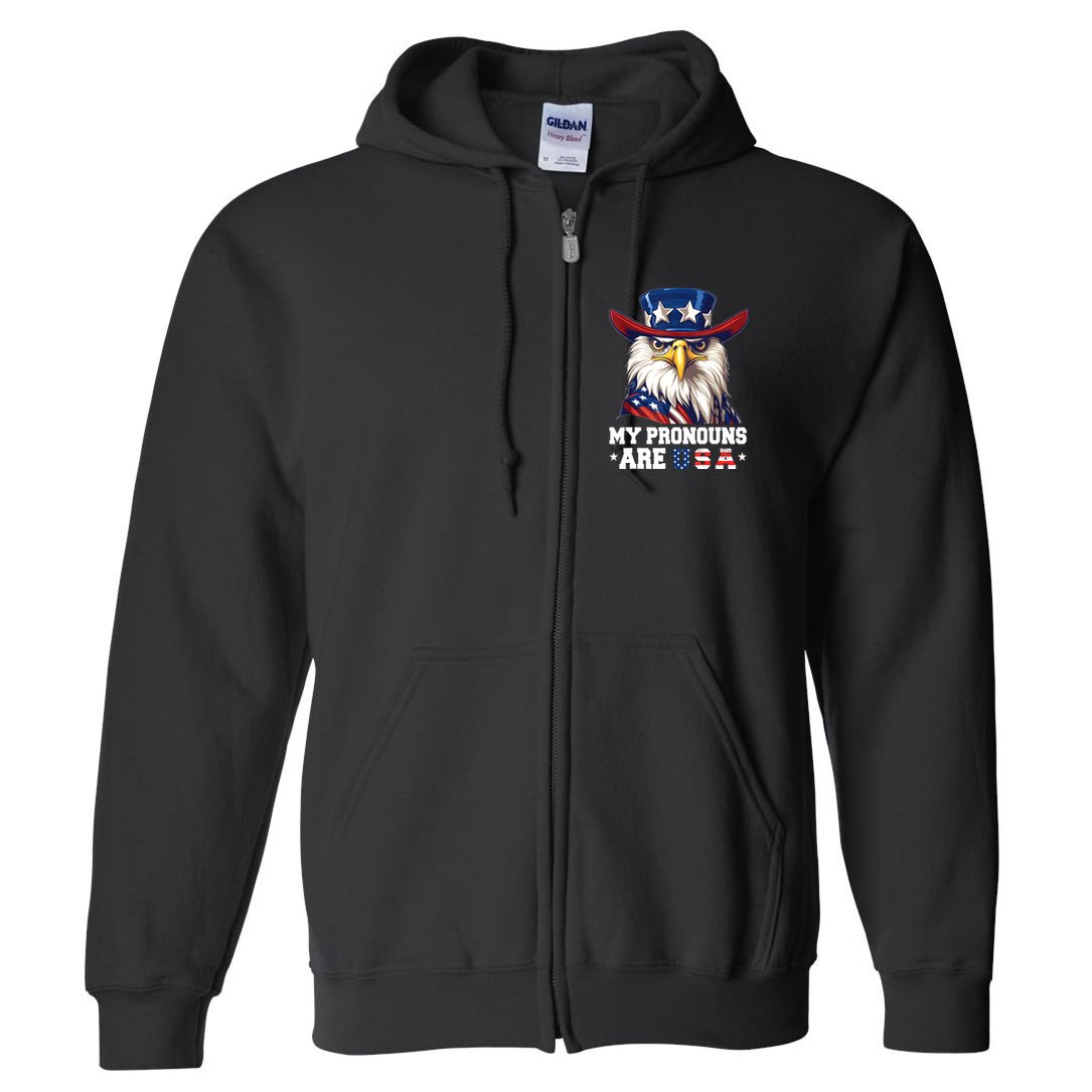 My Pronouns Are USA Funny Eagle 4th Of July American Full Zip Hoodie