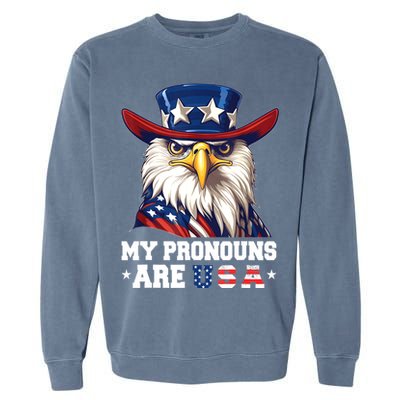 My Pronouns Are USA Funny Eagle 4th Of July American Garment-Dyed Sweatshirt