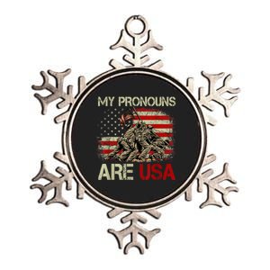 My Pronouns Are Usa 4th Of July American Flag Tie Dye Metallic Star Ornament