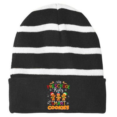 My Preschool Are Smart Cookies Christmas Teacher Gift Striped Beanie with Solid Band