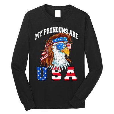 My Pronouns Are USA Eagle Funny 4th of July American Long Sleeve Shirt