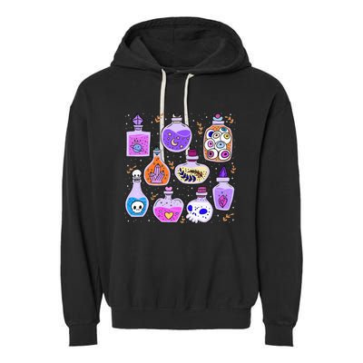 Magical Potions Bottles Witchy Halloween Print Garment-Dyed Fleece Hoodie