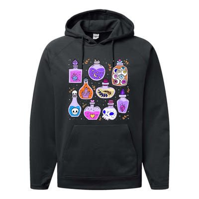 Magical Potions Bottles Witchy Halloween Print Performance Fleece Hoodie