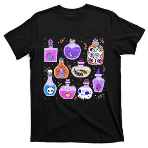 Magical Potions Bottles Witchy Halloween Print T-Shirt