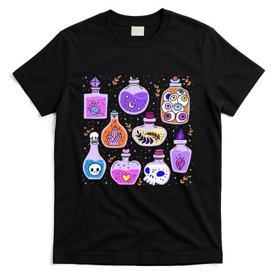 Magical Potions Bottles Witchy Halloween Print T-Shirt