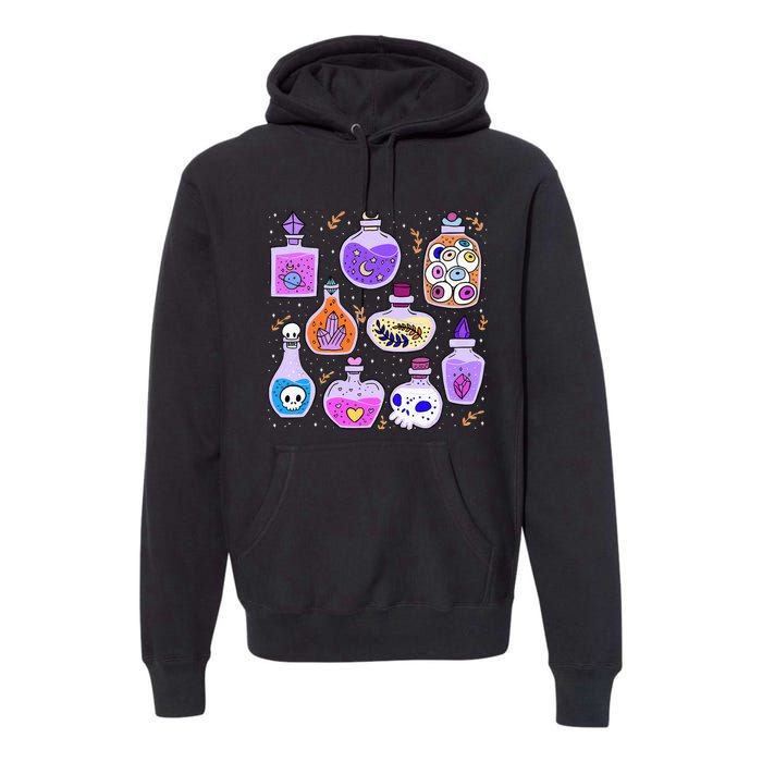 Magical Potions Bottles Witchy Halloween Print Premium Hoodie