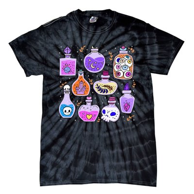 Magical Potions Bottles Witchy Halloween Print Tie-Dye T-Shirt