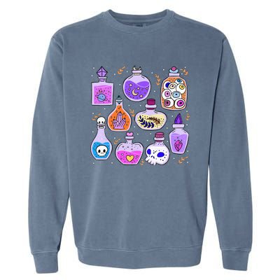 Magical Potions Bottles Witchy Halloween Print Garment-Dyed Sweatshirt