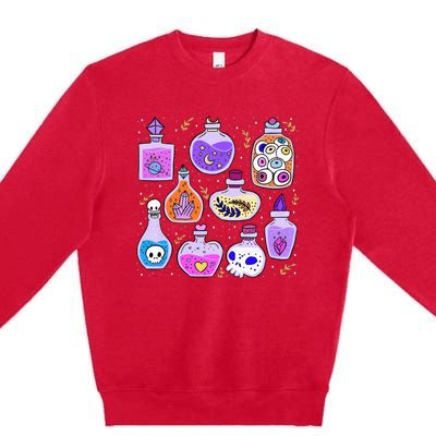 Magical Potions Bottles Witchy Halloween Print Premium Crewneck Sweatshirt