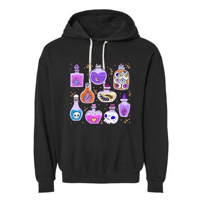 Magical Potions Bottles Witchy Halloween Print Garment-Dyed Fleece Hoodie