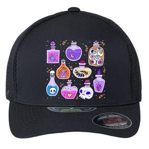 Magical Potions Bottles Witchy Halloween Print Flexfit Unipanel Trucker Cap