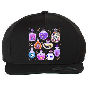 Magical Potions Bottles Witchy Halloween Print Wool Snapback Cap