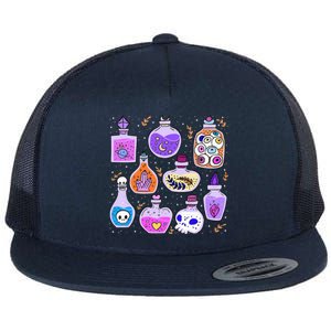 Magical Potions Bottles Witchy Halloween Print Flat Bill Trucker Hat