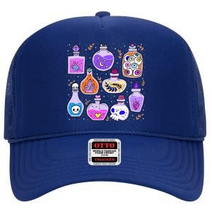 Magical Potions Bottles Witchy Halloween Print High Crown Mesh Back Trucker Hat