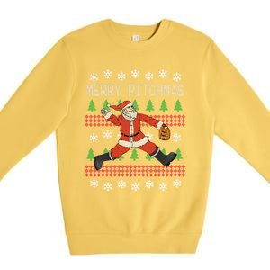 Merry Pitchmas Baseball Pitcher Funny Santa Christmas Gift Premium Crewneck Sweatshirt