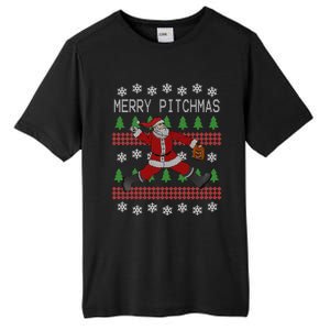 Merry Pitchmas Baseball Pitcher Funny Santa Christmas Gift Tall Fusion ChromaSoft Performance T-Shirt