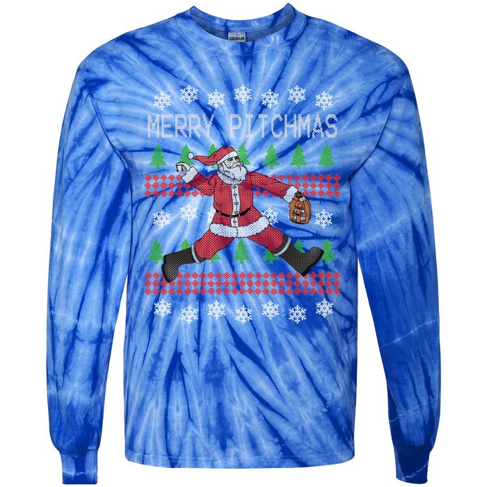 Merry Pitchmas Baseball Pitcher Funny Santa Christmas Gift Tie-Dye Long Sleeve Shirt